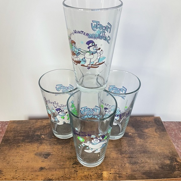 FROSTY THE SNOWMAN 4 Piece Glasses COLLECTOR'S SERIES THICK PINT GLASS SET 16oz - Picture 3 of 10